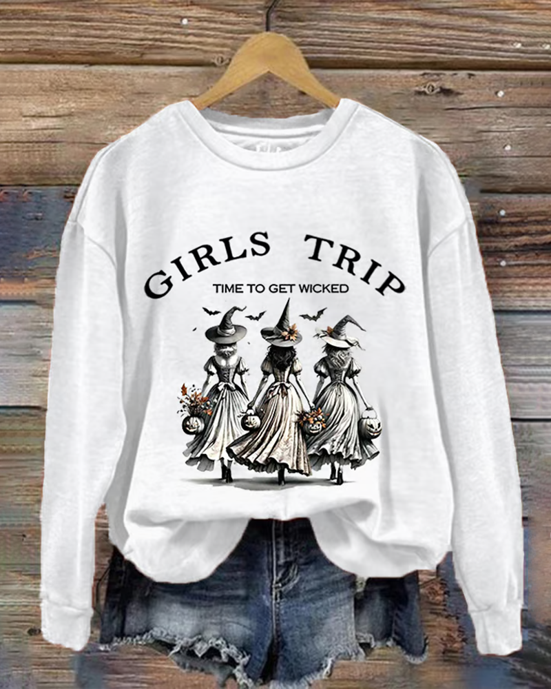 Women's Witch Girls Trip Time To Get Wicked Round Neck Sweatshirt