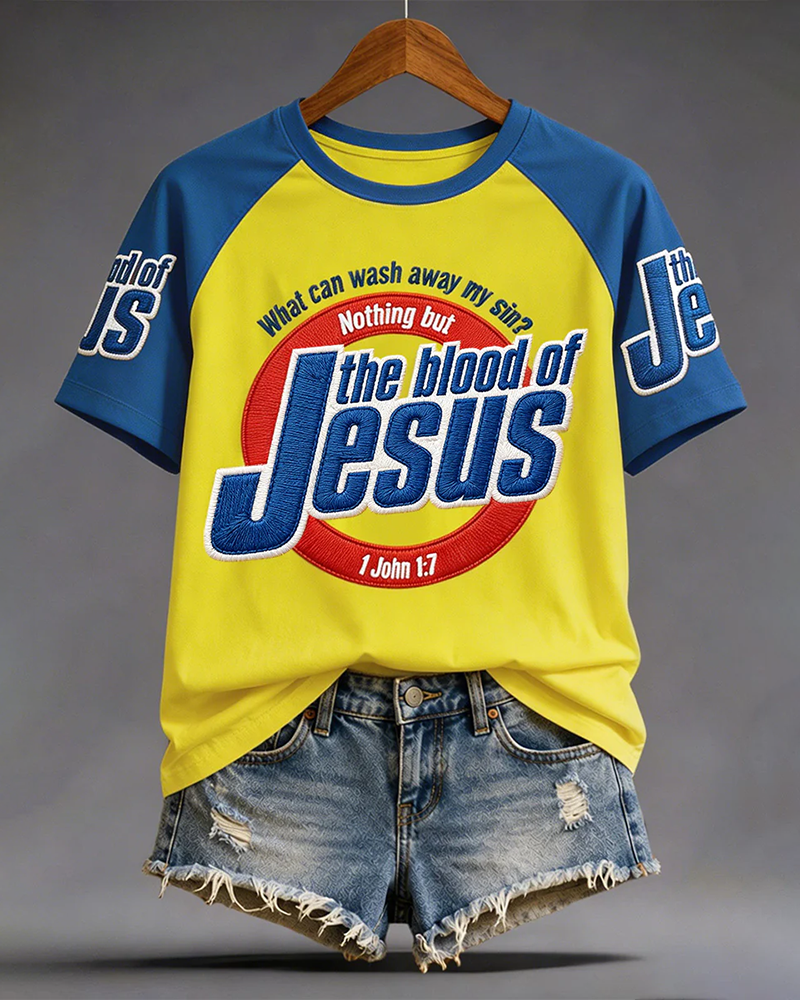 Women's The Blood Of Jesus Print Crew Neck Short Sleeve Tshirt