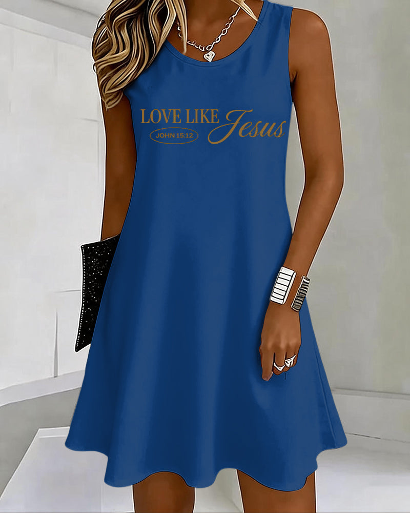 LOVE LIKE JESUS Scripture Print U-Neck Sleeveless Vacation Short Vest Dress