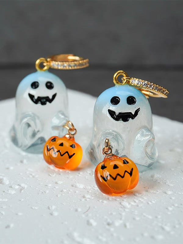 Cute Pumpkin Lantern Ghost Crystal Earrings