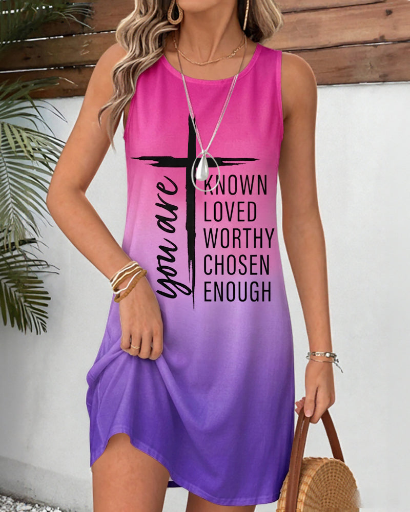 You Are Great Print Round Neck Sleeveless Mini Casual Dress