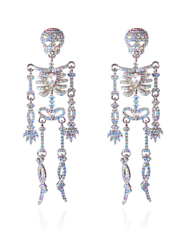 Funny Halloween Rhinestone Skull Earrings
