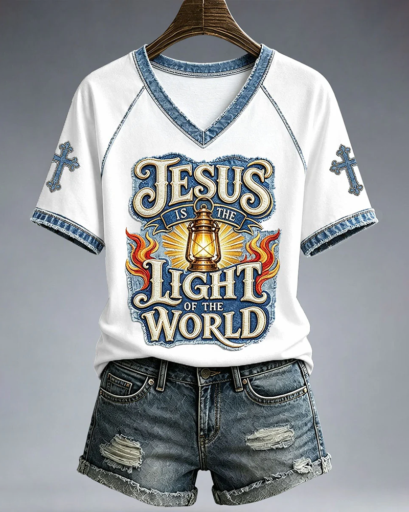 Jesus Is The Light Of The World V-neck Short Sleeve Tshirt