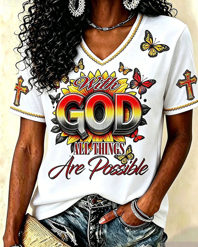 God All Things Are Possible V-neck Short Sleeve Tshirt