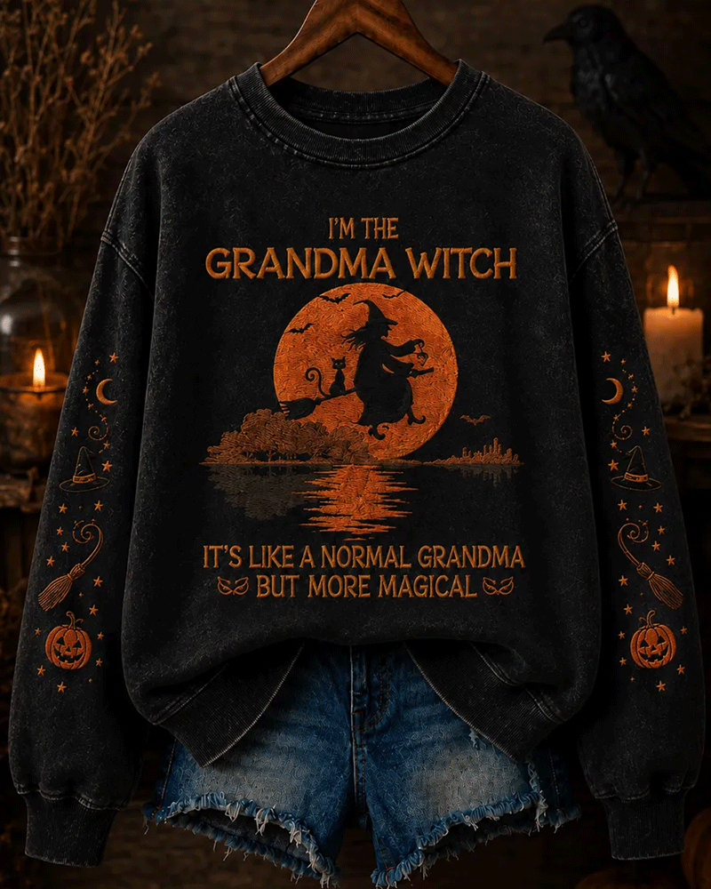 Women's I Am The Grandma Witch Print Round Neck Sweatshirt