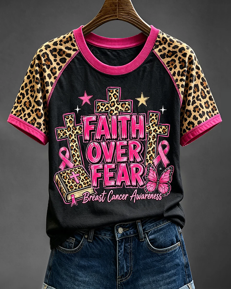 Faith Over Fear Print Crew Neck Short Sleeve Tshirt