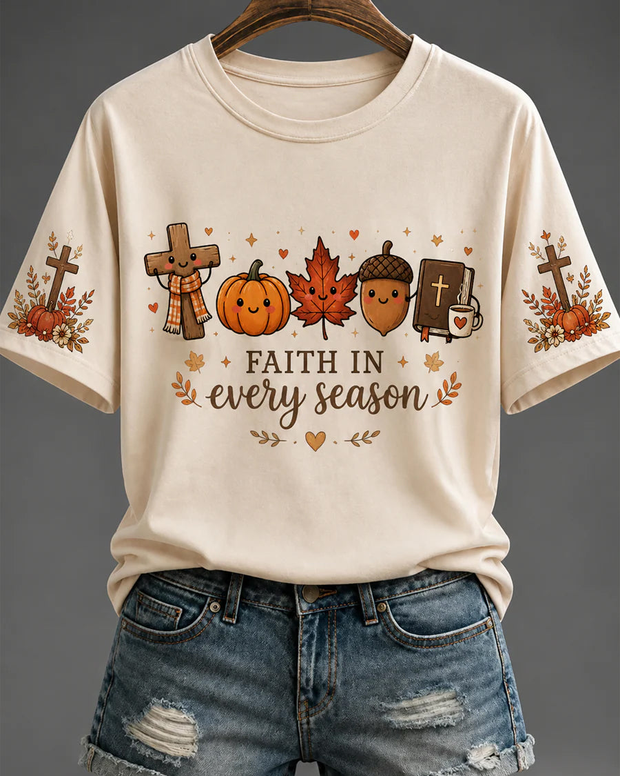 100% Cotton Fall Casual Faith Graphic Print Crew Neck Short Sleeve Tshirt