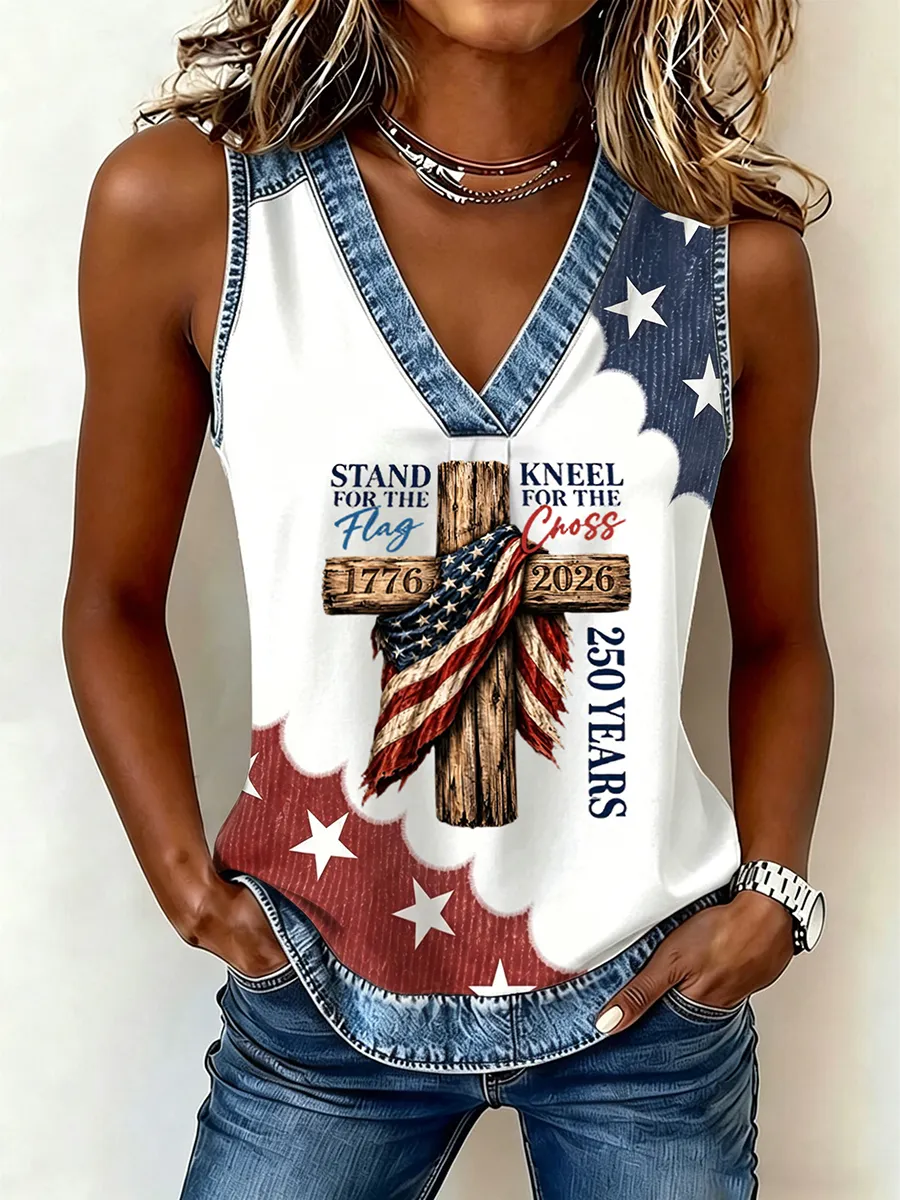 Women's Faith 250Th Anniversary Print V-Neck Tank Top