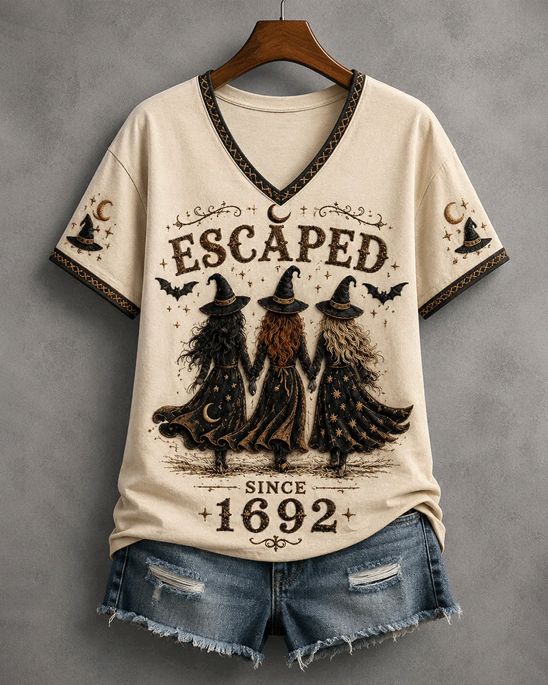 Women's Retro Halloween Witch Theme T-Shirt