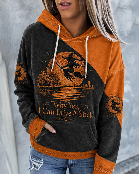 Women's Halloween Why Yes I Can Drive A Stick Long Sleeve Hoodie