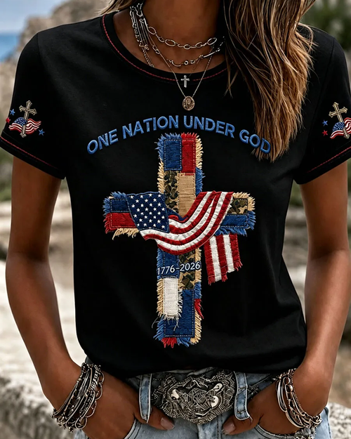 100% Cotton One Nation Under God Crew Neck Short Sleeve Tshirt