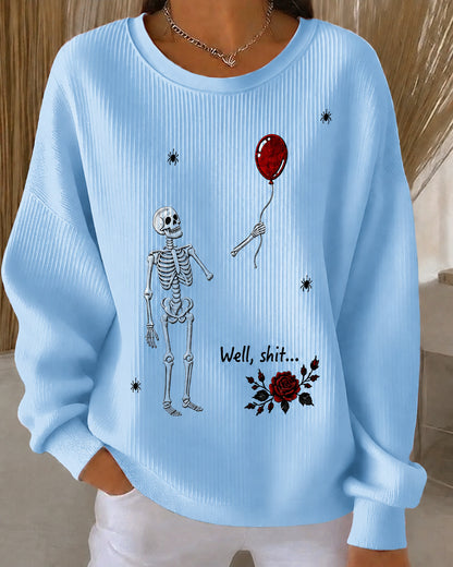 Women's Halloween Fun Skull Balloon Prints Knitted Ribbed Elastic Sweatshirt