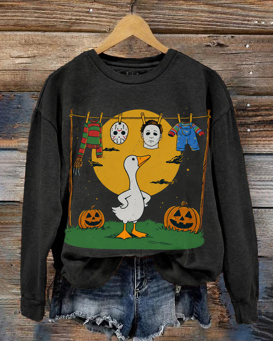 Women's Halloween Goose Sublimation Printed Round Neck Sweatshirt