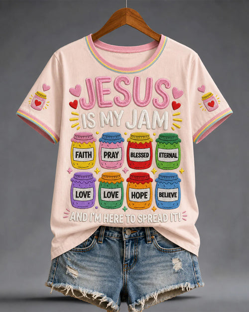 Christian Jesus Is My Jam And I'm Here To Spread It Crew Neck Short Sleeve Tshirt