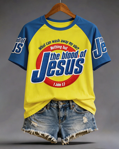 Women's The Blood Of Jesus Print Crew Neck Short Sleeve Tshirt