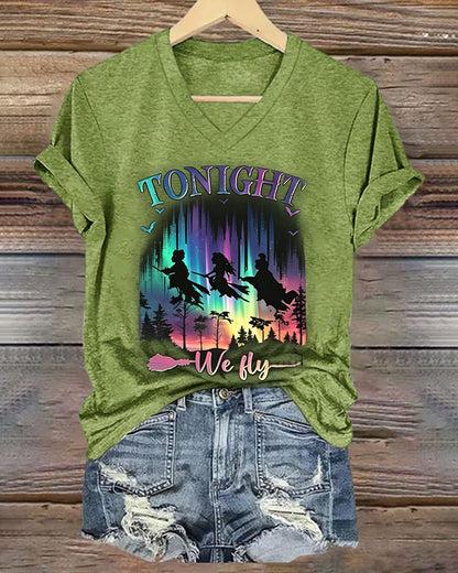 100% Cotton Women's Halloween Bad Witches Vibes V- Neck Short Sleeve Tshirt