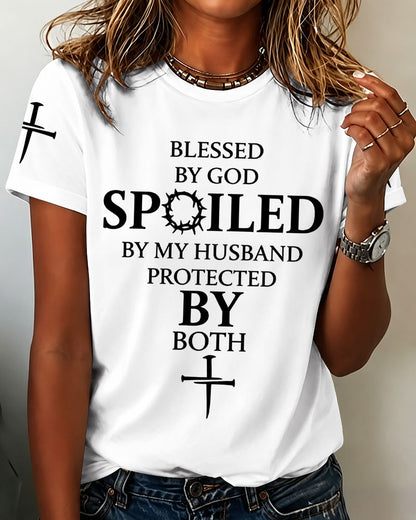 100% Cotton Blessed By God Crew Neck Short Sleeve Tshirt