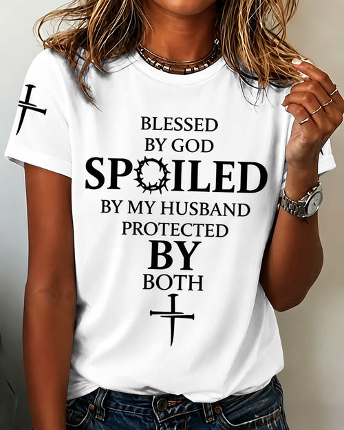 100% Cotton Blessed By God Crew Neck Short Sleeve Tshirt