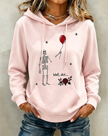 Women's Halloween Fun Skull Balloon Prints Long Sleeve Hoodie
