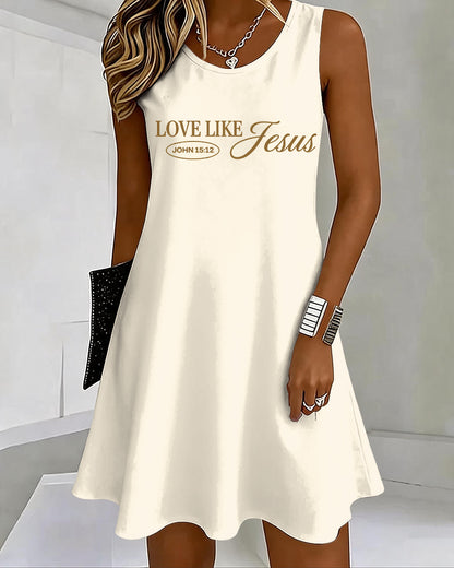 LOVE LIKE JESUS Scripture Print U-Neck Sleeveless Vacation Short Vest Dress