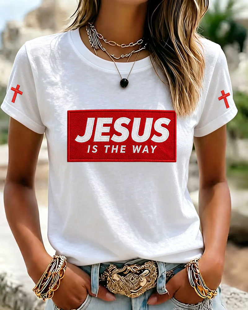 100% Cotton Women's Funny Jesus Is The Way Print Crew Neck Short Sleeve Tshirt