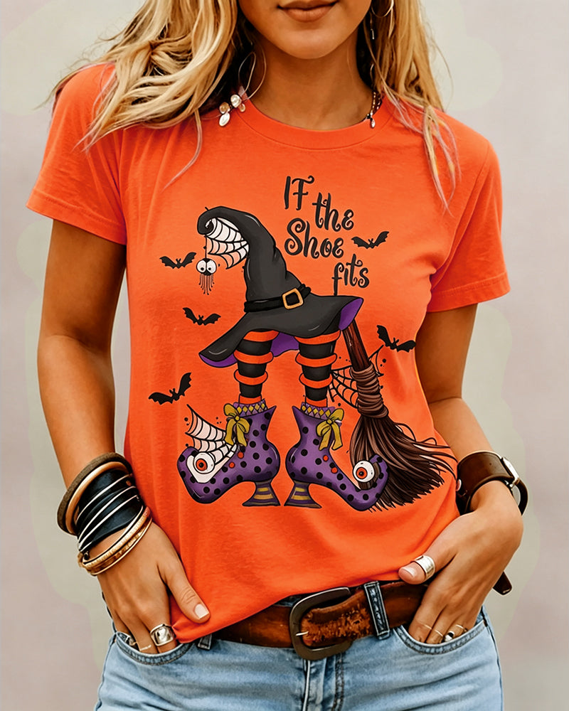 100% Cotton Happy Halloween If The Shoe Fits Crew Neck Short Sleeve Tshirt