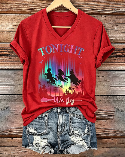 100% Cotton Women's Halloween Bad Witches Vibes V- Neck Short Sleeve Tshirt