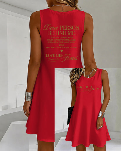 LOVE LIKE JESUS Scripture Print U-Neck Sleeveless Vacation Short Vest Dress