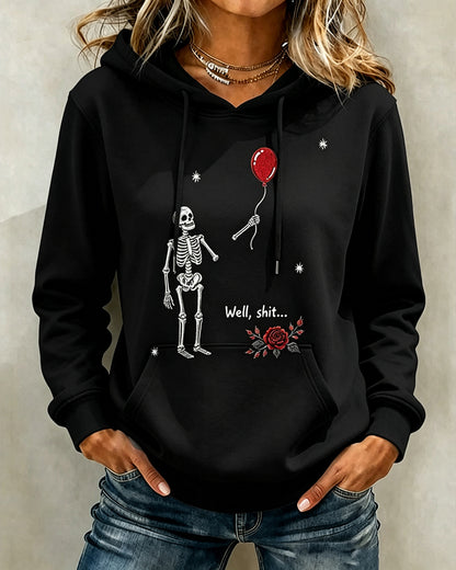 Women's Halloween Fun Skull Balloon Prints Long Sleeve Hoodie