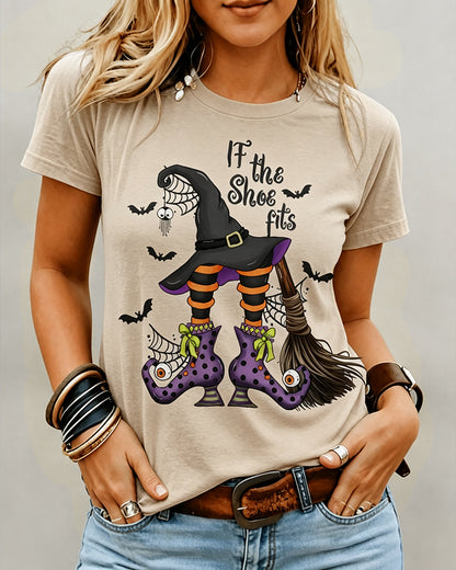 100% Cotton Happy Halloween If The Shoe Fits Crew Neck Short Sleeve Tshirt