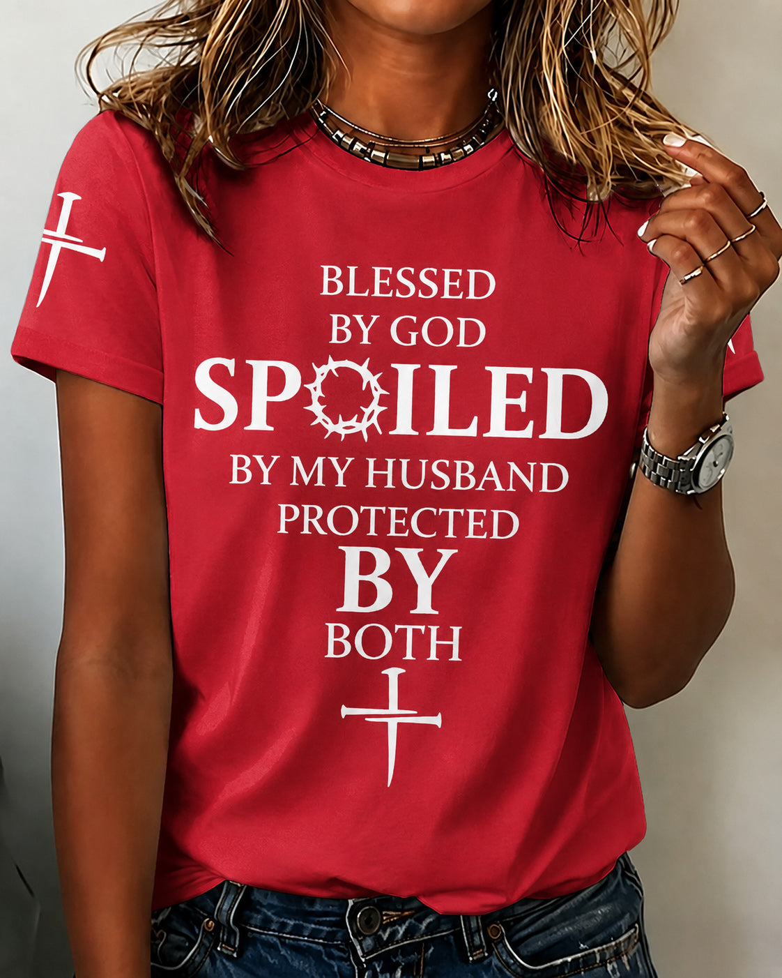 100% Cotton Blessed By God Crew Neck Short Sleeve Tshirt