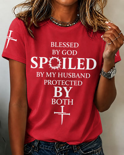 100% Cotton Blessed By God Crew Neck Short Sleeve Tshirt