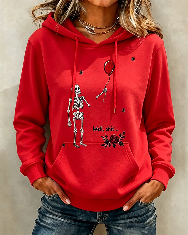 Women's Halloween Fun Skull Balloon Prints Long Sleeve Hoodie