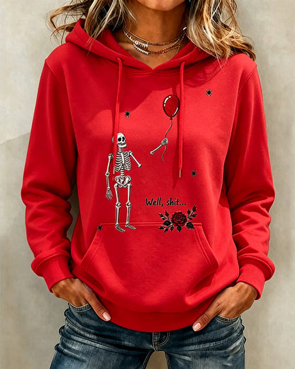 Women's Halloween Fun Skull Balloon Prints Long Sleeve Hoodie