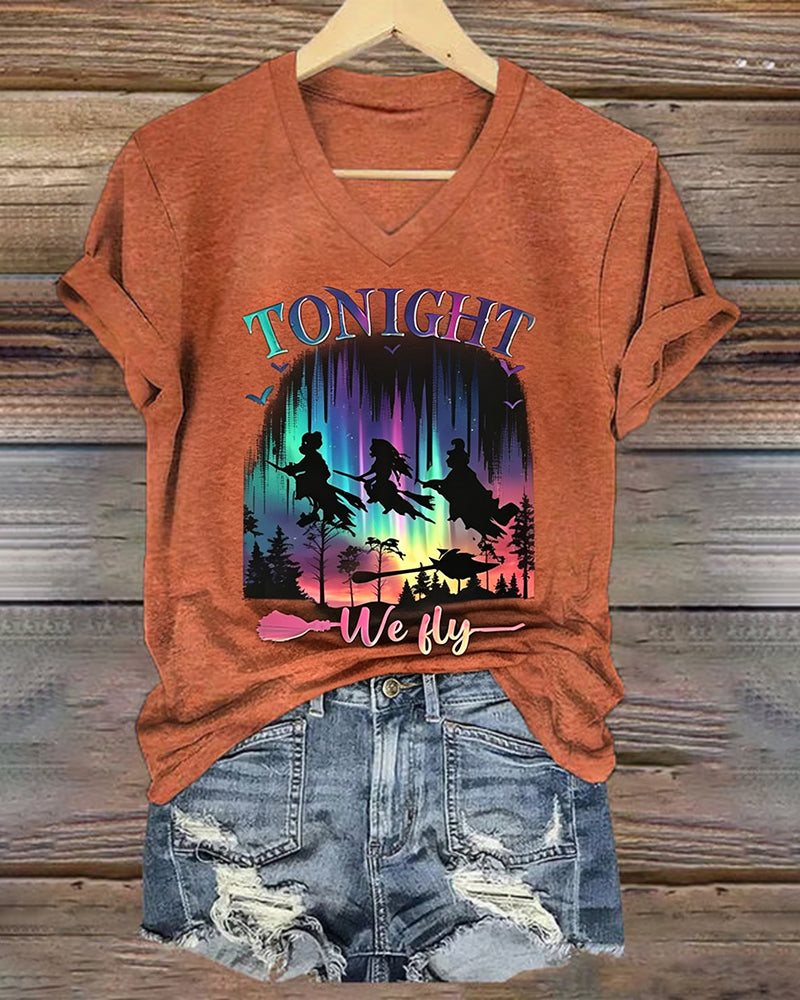 100% Cotton Women's Halloween Bad Witches Vibes V- Neck Short Sleeve Tshirt