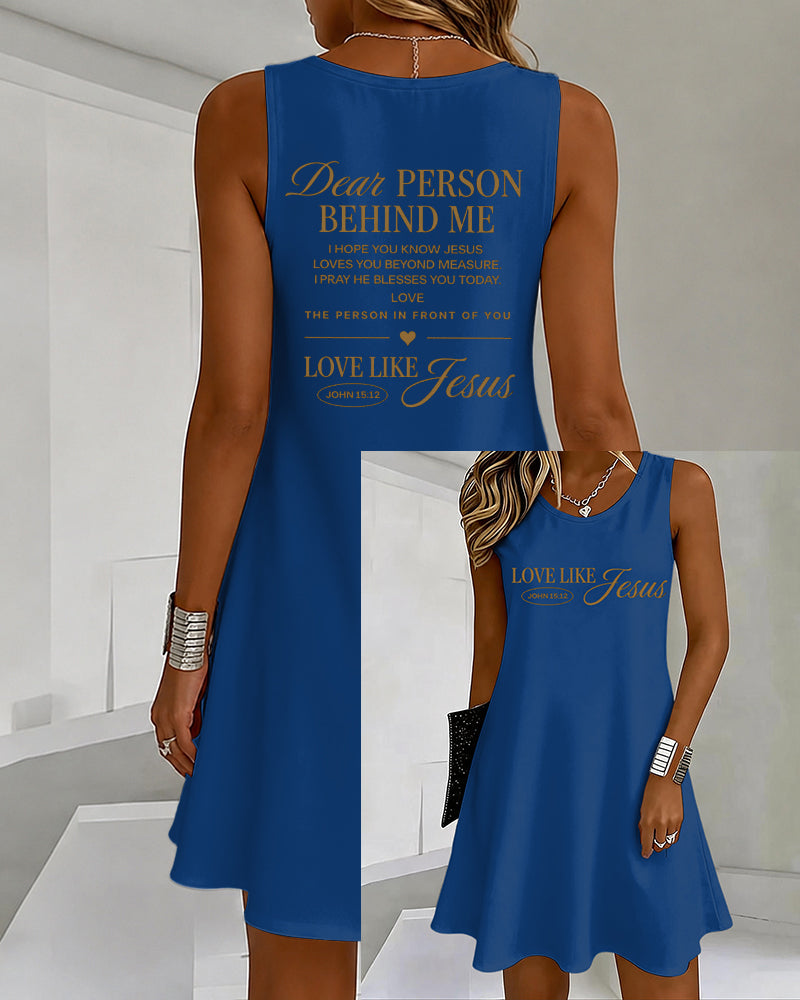 LOVE LIKE JESUS Scripture Print U-Neck Sleeveless Vacation Short Vest Dress