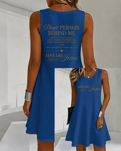 LOVE LIKE JESUS Scripture Print U-Neck Sleeveless Vacation Short Vest Dress