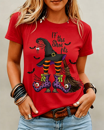 100% Cotton Happy Halloween If The Shoe Fits Crew Neck Short Sleeve Tshirt
