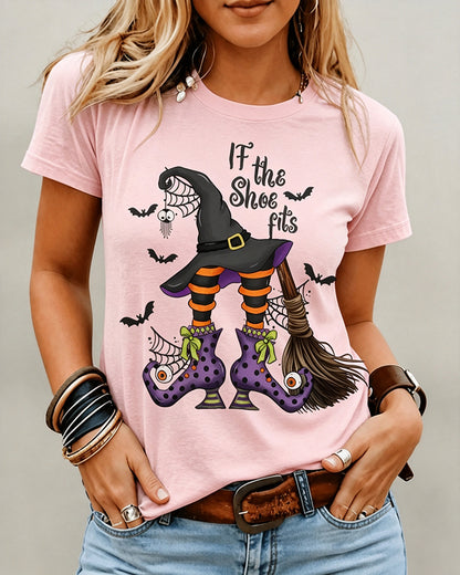 100% Cotton Happy Halloween If The Shoe Fits Crew Neck Short Sleeve Tshirt