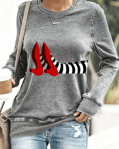 Women’s Halloween Witch Print Casual Sweatshirt