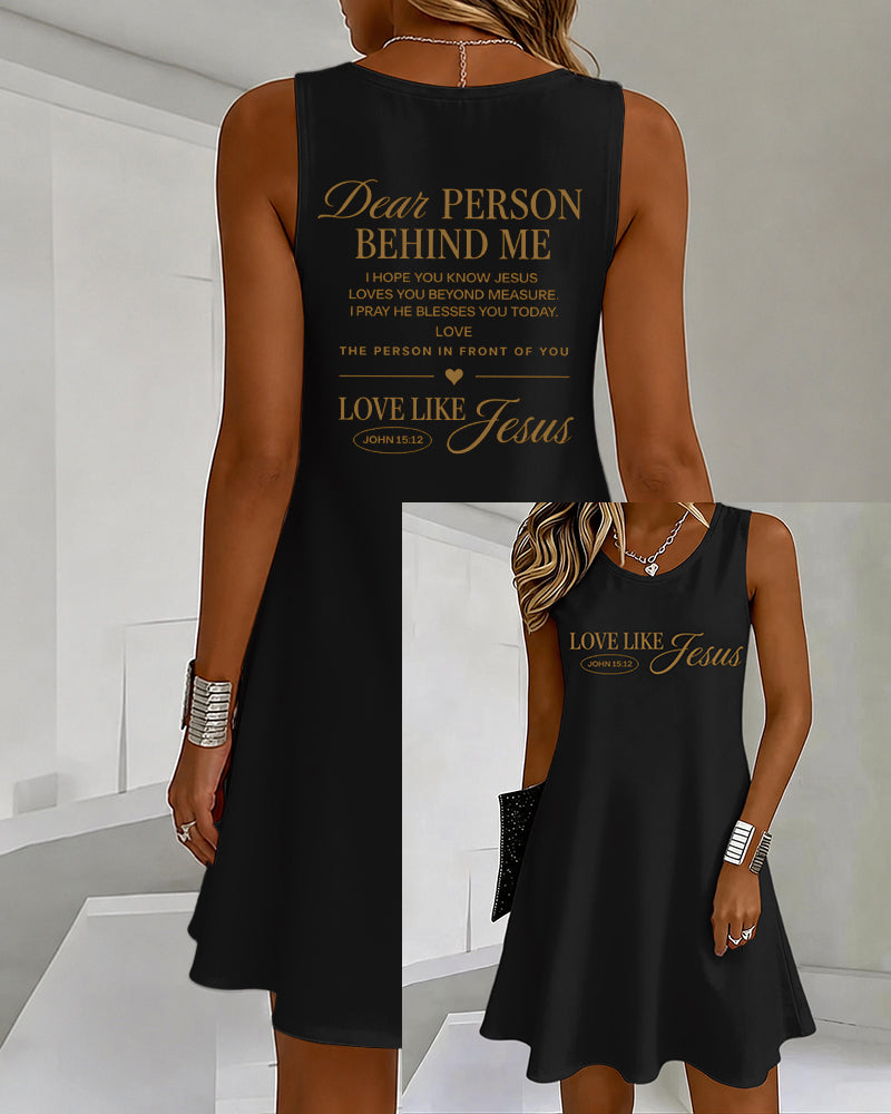 LOVE LIKE JESUS Scripture Print U-Neck Sleeveless Vacation Short Vest Dress