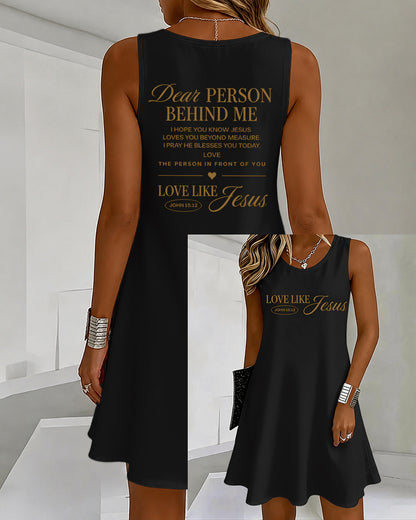 LOVE LIKE JESUS Scripture Print U-Neck Sleeveless Vacation Short Vest Dress