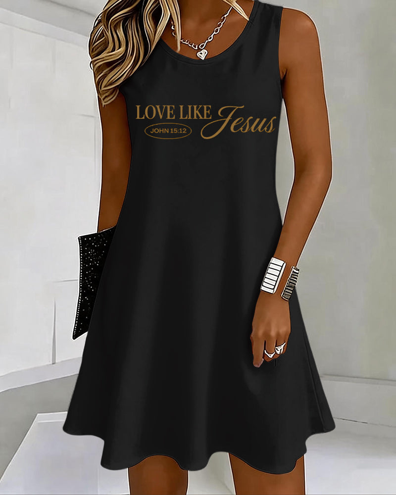 LOVE LIKE JESUS Scripture Print U-Neck Sleeveless Vacation Short Vest Dress