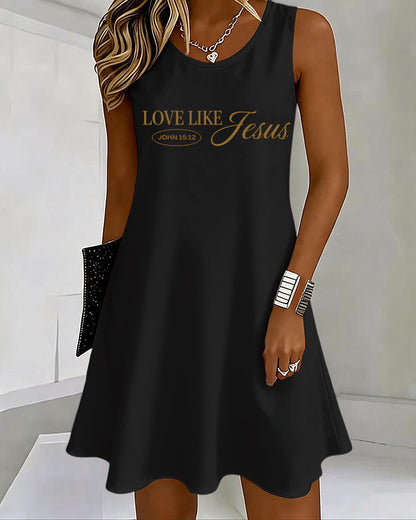 LOVE LIKE JESUS Scripture Print U-Neck Sleeveless Vacation Short Vest Dress
