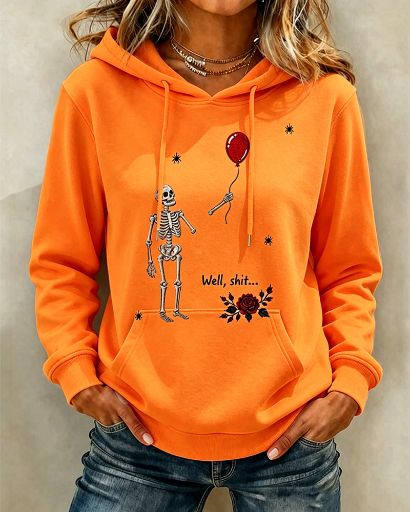 Women's Halloween Fun Skull Balloon Prints Long Sleeve Hoodie