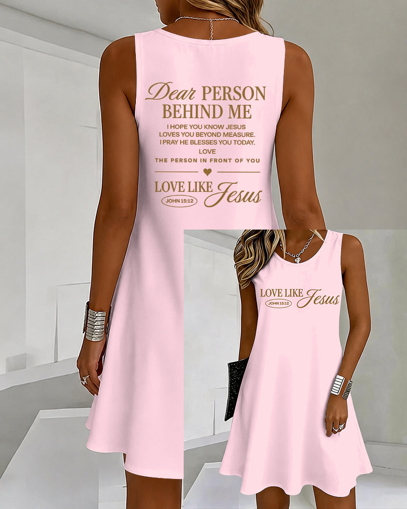 LOVE LIKE JESUS Scripture Print U-Neck Sleeveless Vacation Short Vest Dress