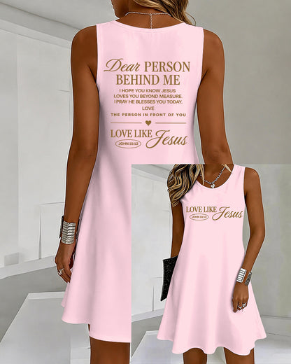 LOVE LIKE JESUS Scripture Print U-Neck Sleeveless Vacation Short Vest Dress