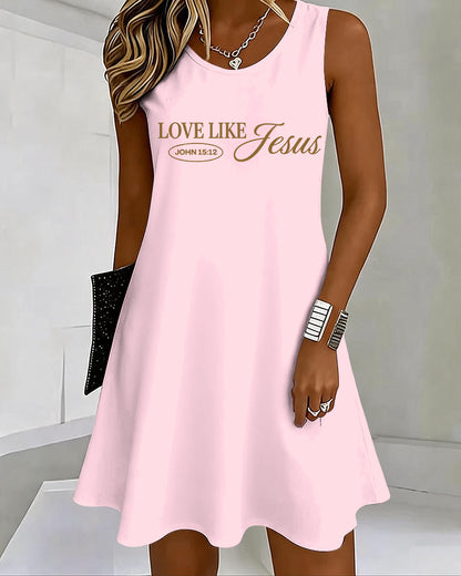 LOVE LIKE JESUS Scripture Print U-Neck Sleeveless Vacation Short Vest Dress