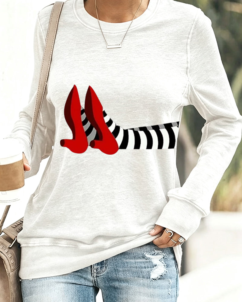 Women’s Halloween Witch Print Casual Sweatshirt