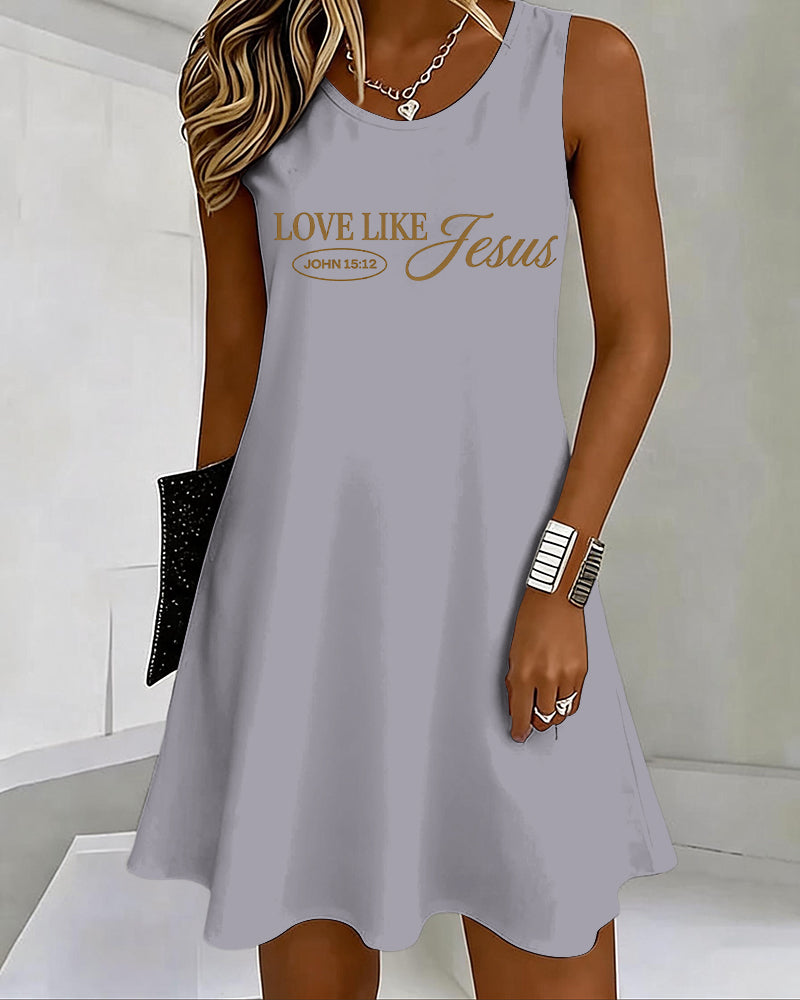 LOVE LIKE JESUS Scripture Print U-Neck Sleeveless Vacation Short Vest Dress